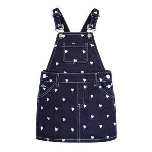 Girls Size 9/10 Blue Denim Heart Overall Dress Pinafore Buckle Adjustable School